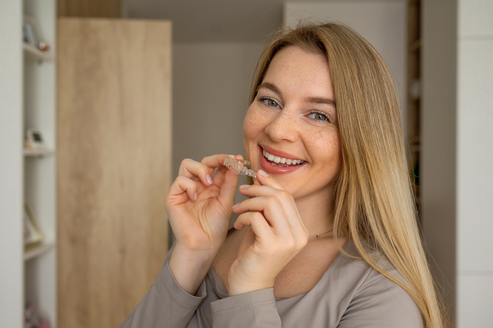 Woman during clear aligner treatment in Royal Oak, MI